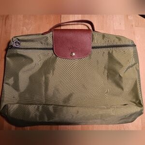 Longchamp Olive Green Tote with Brown Accents
